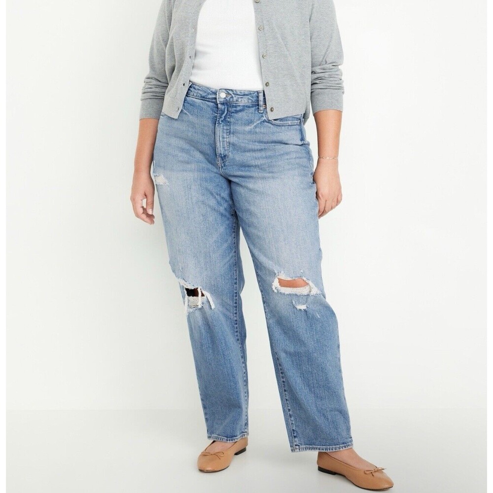 Old Navy High-Rise O.G. Loose Denim Pants Distressed Plus Sz 26 Straight Leg NEW